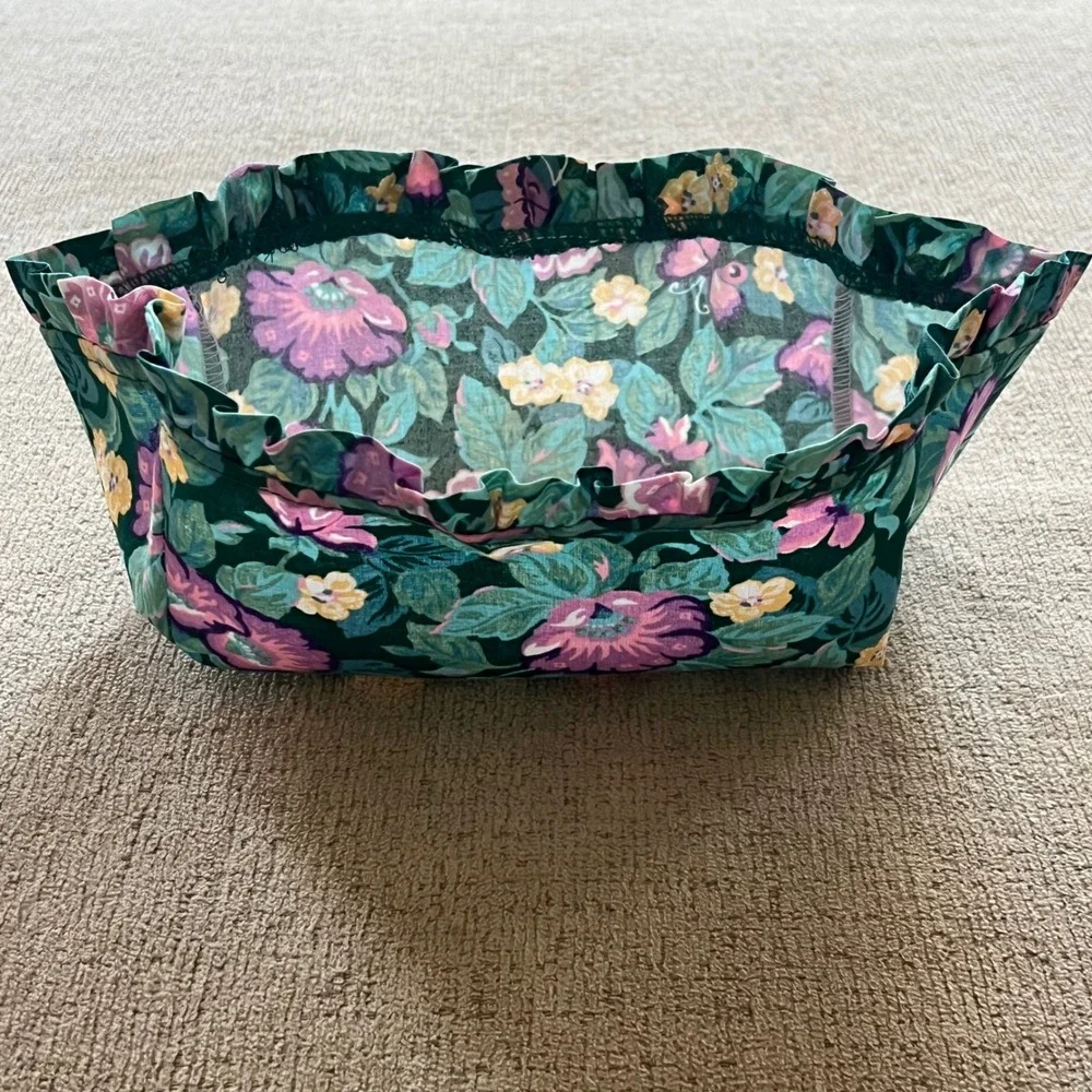 Longaberger Vintage Easter Floral Fabric Basket Liner Ruffled Green Purple